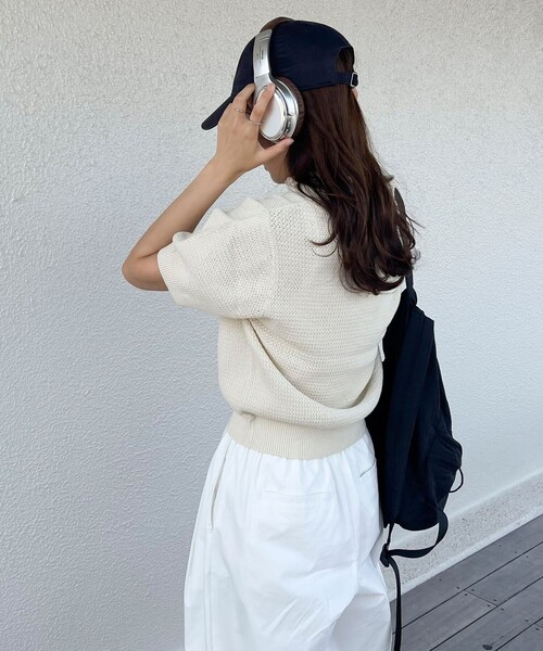 fredy emue（フレディエミュ）の「【GEVACO】コットンすかし編みニットポロシャツ（ニット/セーター・レディース・ミント/ネイビー/グレイッシュベージュ/アイボリー・38）」の13枚目の写真