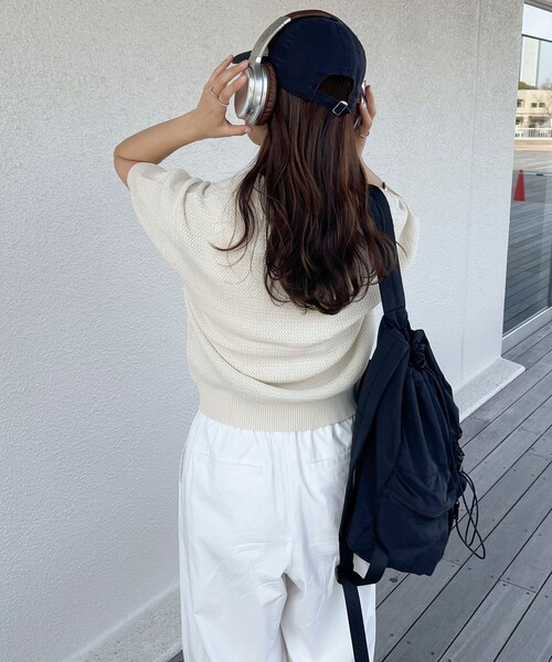 fredy emue（フレディエミュ）の「【GEVACO】コットンすかし編みニットポロシャツ（ニット/セーター・レディース・ミント/ネイビー/グレイッシュベージュ/アイボリー・38）」の15枚目の写真