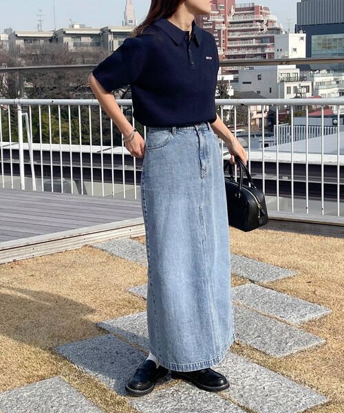 fredy emue（フレディエミュ）の「【GEVACO】コットンすかし編みニットポロシャツ（ニット/セーター・レディース・ミント/ネイビー/グレイッシュベージュ/アイボリー・38）」の16枚目の写真