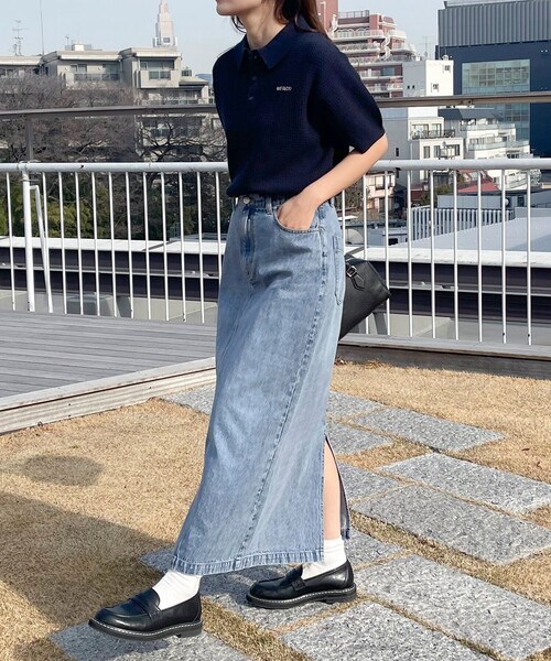 fredy emue（フレディエミュ）の「【GEVACO】コットンすかし編みニットポロシャツ（ニット/セーター・レディース・ミント/ネイビー/グレイッシュベージュ/アイボリー・38）」の19枚目の写真