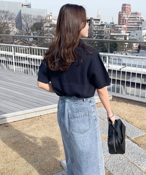 fredy emue（フレディエミュ）の「【GEVACO】コットンすかし編みニットポロシャツ（ニット/セーター・レディース・ミント/ネイビー/グレイッシュベージュ/アイボリー・38）」の21枚目の写真