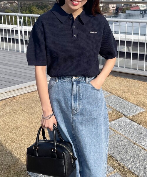 fredy emue（フレディエミュ）の「【GEVACO】コットンすかし編みニットポロシャツ（ニット/セーター・レディース・ミント/ネイビー/グレイッシュベージュ/アイボリー・38）」の22枚目の写真