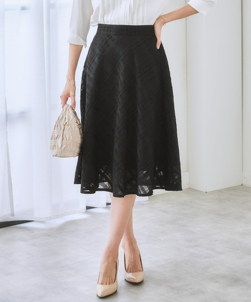 7days Life Styling(セブンデイズライフスタイリング)の「シアーチェックフレアスカート(スカート・レディース・ネイビー/ブラック/アイボリー・S/M/L/LL)」の1枚目の写真