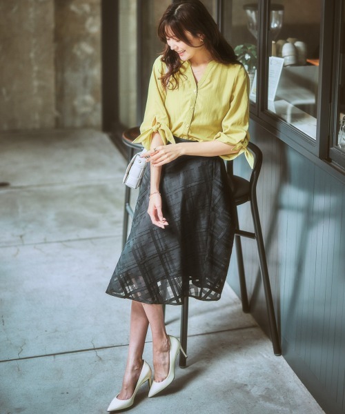 7days Life Styling(セブンデイズライフスタイリング)の「シアーチェックフレアスカート(スカート・レディース・ネイビー/ブラック/アイボリー・S/M/L/LL)」の18枚目の写真