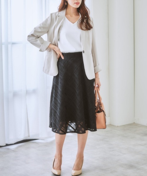 7days Life Styling(セブンデイズライフスタイリング)の「シアーチェックフレアスカート(スカート・レディース・ネイビー/ブラック/アイボリー・S/M/L/LL)」の19枚目の写真