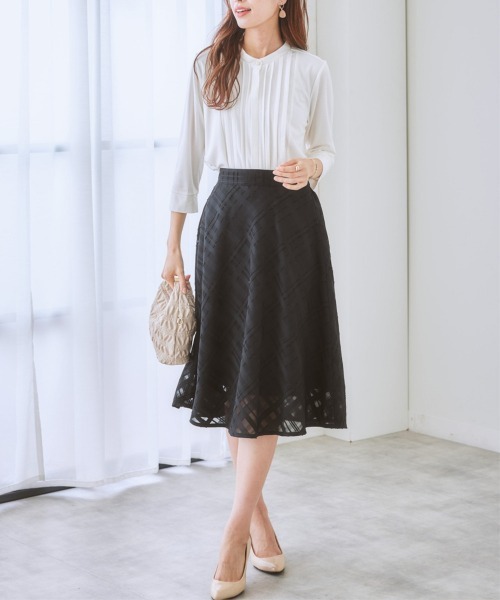 7days Life Styling(セブンデイズライフスタイリング)の「シアーチェックフレアスカート(スカート・レディース・ネイビー/ブラック/アイボリー・S/M/L/LL)」の15枚目の写真