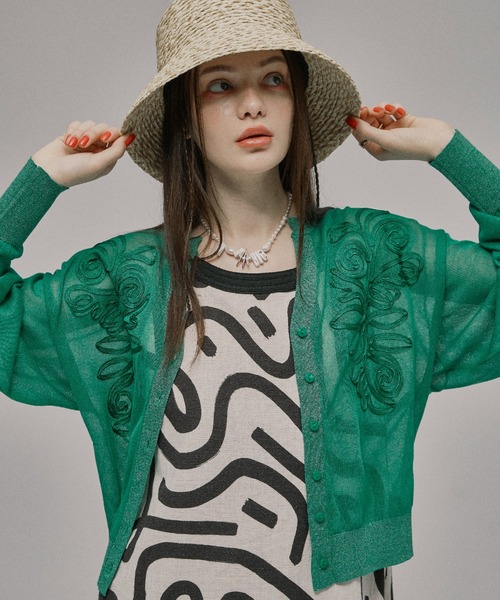 ROSE BUD(ローズバッド)の「エンブロイダリーシアーカーディガン(カーディガン/ボレロ・レディース・ホワイト系その他/グリーン/ブラック・FREE)」の3枚目の写真