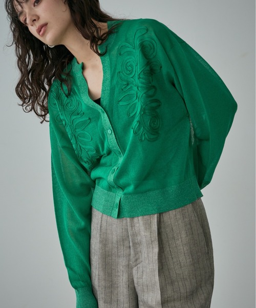 ROSE BUD(ローズバッド)の「エンブロイダリーシアーカーディガン(カーディガン/ボレロ・レディース・ホワイト系その他/グリーン/ブラック・FREE)」の4枚目の写真