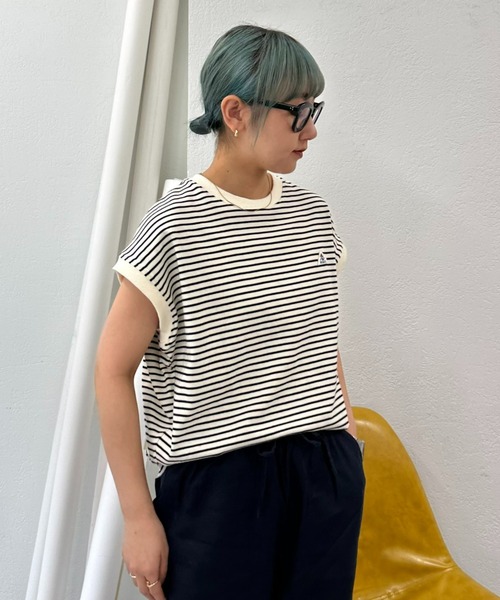 GEVACO（ゲバコ）の「【GEVACO / ゲバコ】ボーダーノースリーブTee（Tシャツ/カットソー・レディース・パープル/グレー/サックスブルー/ライム/アイボリー・ONE SIZE）」の7枚目の写真