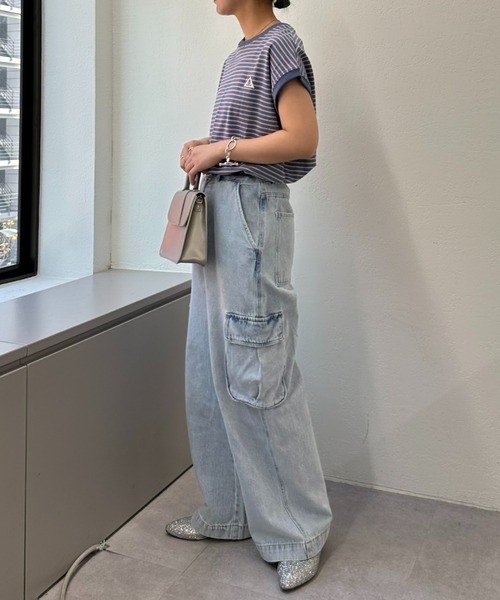 GEVACO（ゲバコ）の「【GEVACO / ゲバコ】ボーダーノースリーブTee（Tシャツ/カットソー・レディース・パープル/グレー/サックスブルー/ライム/アイボリー・ONE SIZE）」の12枚目の写真