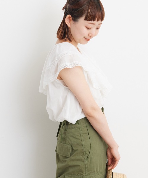 Dot＆Stripes CHILD WOMAN（ドットアンドストライプス　チャイルドウーマン）の「☆80ボイルレース ケープカラーノースリーブブラウス（シャツ/ブラウス・レディース・ホワイト/ピンク/ブラック・FREE）」の11枚目の写真