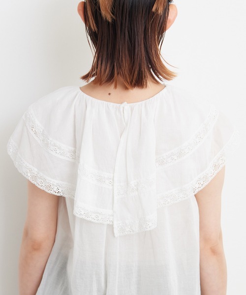 Dot＆Stripes CHILD WOMAN（ドットアンドストライプス　チャイルドウーマン）の「☆80ボイルレース ケープカラーノースリーブブラウス（シャツ/ブラウス・レディース・ホワイト/ピンク/ブラック・FREE）」の21枚目の写真