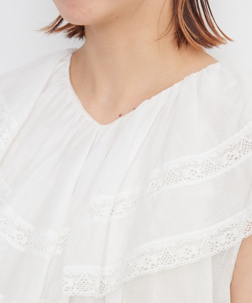Dot＆Stripes CHILD WOMAN（ドットアンドストライプス　チャイルドウーマン）の「☆80ボイルレース ケープカラーノースリーブブラウス（シャツ/ブラウス・レディース・ホワイト/ピンク/ブラック・FREE）」の20枚目の写真
