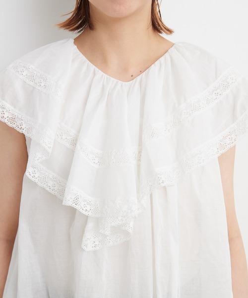 Dot＆Stripes CHILD WOMAN（ドットアンドストライプス　チャイルドウーマン）の「☆80ボイルレース ケープカラーノースリーブブラウス（シャツ/ブラウス・レディース・ホワイト/ピンク/ブラック・FREE）」の19枚目の写真