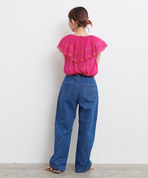 Dot＆Stripes CHILD WOMAN（ドットアンドストライプス　チャイルドウーマン）の「☆80ボイルレース ケープカラーノースリーブブラウス（シャツ/ブラウス・レディース・ホワイト/ピンク/ブラック・FREE）」の9枚目の写真