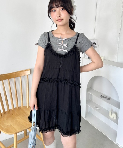 Loueme(ルエム)の「コットンガーゼフリルキャミワンピース(ワンピース・レディース・ブラック/ホワイト・FREE)」の1枚目の写真