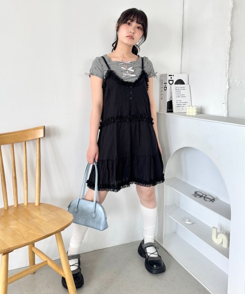 90s antique コットンガーゼ異素材フリルキャミワンピ wishcore 90s antique コットンガーゼ異素材フリルキャミワンピ wishcore