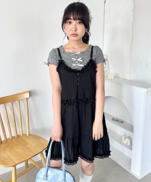 Loueme(ルエム)の「コットンガーゼフリルキャミワンピース(ワンピース・レディース・ブラック/ホワイト・FREE)」の9枚目の写真