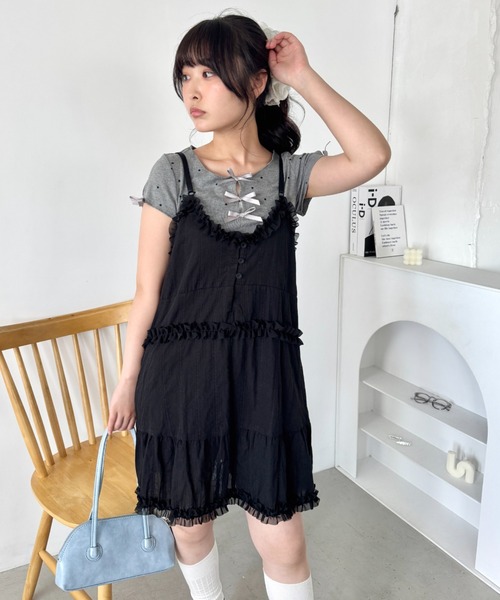 Loueme(ルエム)の「コットンガーゼフリルキャミワンピース(ワンピース・レディース・ブラック/ホワイト・FREE)」の10枚目の写真