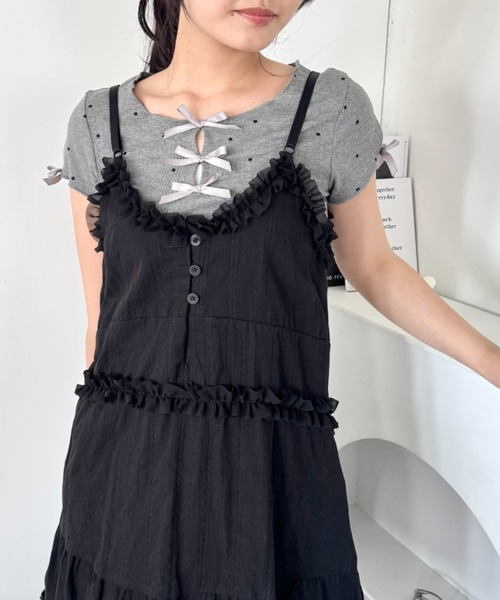 Loueme(ルエム)の「コットンガーゼフリルキャミワンピース(ワンピース・レディース・ブラック/ホワイト・FREE)」の14枚目の写真