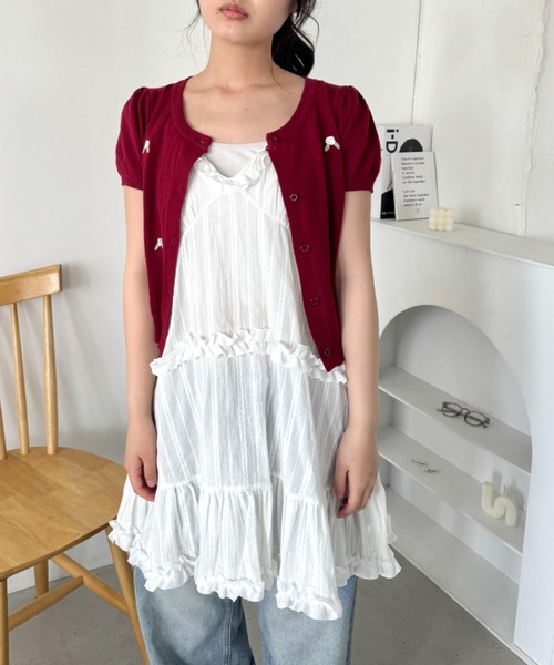 Loueme(ルエム)の「コットンガーゼフリルキャミワンピース(ワンピース・レディース・ブラック/ホワイト・FREE)」の3枚目の写真