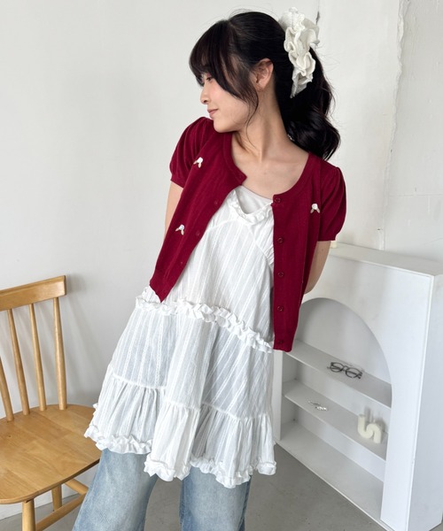 Loueme(ルエム)の「コットンガーゼフリルキャミワンピース(ワンピース・レディース・ブラック/ホワイト・FREE)」の5枚目の写真