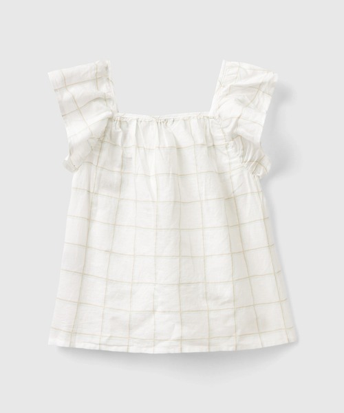 BENETTON (UNITED COLORS OF BENETTON)（ベネトンユナイテッドカラーズオブベネトン）の「キッズリネンコットンフリル袖総柄ブラウストップス・シャツG（シャツ/ブラウス・キッズ・ミント/ピンク/オフホワイト・SMALL/MEDIUM/LARGE/X-LARGE）」の5枚目の写真