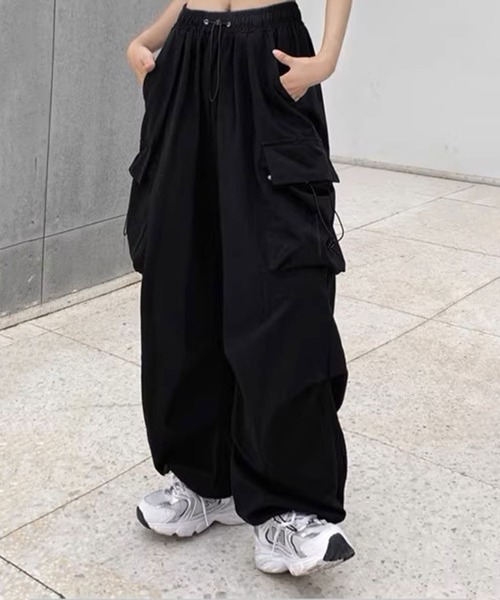 ArgueCultureデザイン感 ドローコードパンツ カジュアル セール】ドローコード&チェーン使い仕様デザインカーゴパンツ