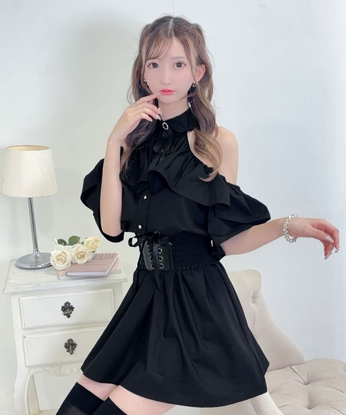 フリル袖フレアミニワンピース（シャツワンピース）｜Diable baiser（ディアブルベーゼ）