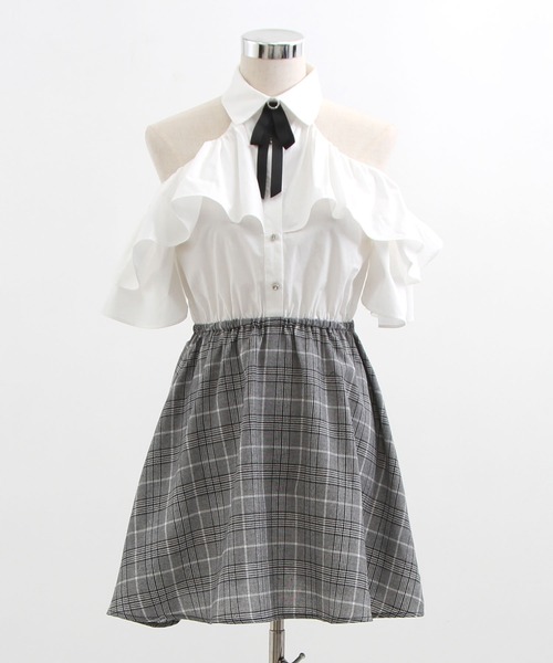 フリル袖フレアミニワンピース（シャツワンピース）｜Diable baiser（ディアブルベーゼ）