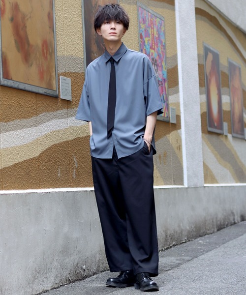 SITRY(シトリー)の「Wide Dress Shirt with Tie/ネクタイ付き ワイド 半袖 ドレスシャツ(シャツ/ブラウス・メンズ・チャコールグレー/ホワイト/ブラック・L/M/XL)」の22枚目の写真