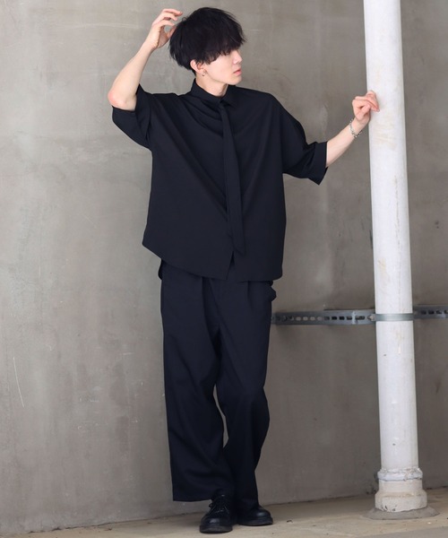 SITRY(シトリー)の「Wide Dress Shirt with Tie/ネクタイ付き ワイド 半袖 ドレスシャツ(シャツ/ブラウス・メンズ・チャコールグレー/ホワイト/ブラック・L/M/XL)」の14枚目の写真