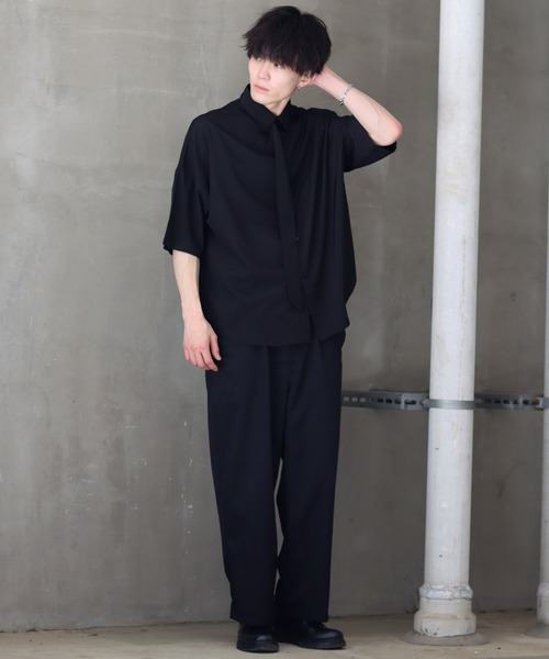 SITRY(シトリー)の「Wide Dress Shirt with Tie/ネクタイ付き ワイド 半袖 ドレスシャツ(シャツ/ブラウス・メンズ・チャコールグレー/ホワイト/ブラック・L/M/XL)」の15枚目の写真