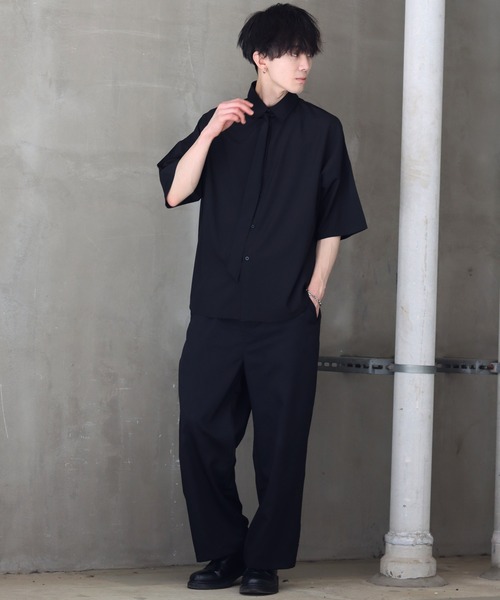 SITRY(シトリー)の「Wide Dress Shirt with Tie/ネクタイ付き ワイド 半袖 ドレスシャツ(シャツ/ブラウス・メンズ・チャコールグレー/ホワイト/ブラック・L/M/XL)」の16枚目の写真