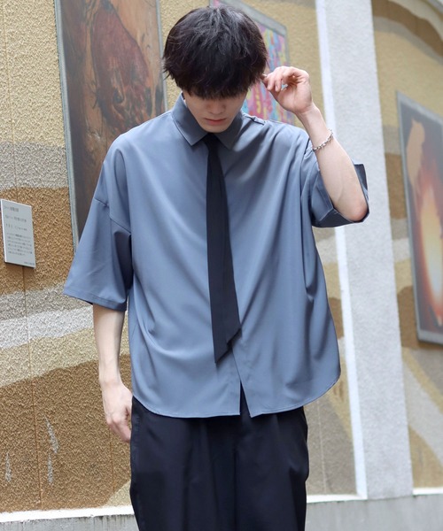 SITRY(シトリー)の「Wide Dress Shirt with Tie/ネクタイ付き ワイド 半袖 ドレスシャツ(シャツ/ブラウス・メンズ・チャコールグレー/ホワイト/ブラック・L/M/XL)」の19枚目の写真