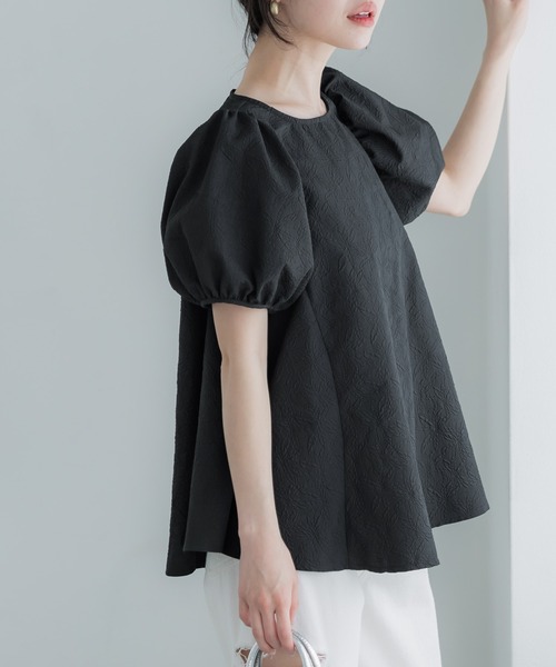 coca(coca)(コカ)の「【WEB限定セール】上品エンボスAラインパフスリーブブラウス(シャツ/ブラウス・レディース・ブラック/ピンク系その他・L/M)」の5枚目の写真