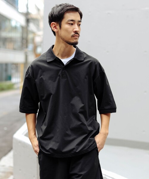 美品BRIEFING グレー、黒2着ポロシャツ M SPU別注 日本製スーパー度詰め天竺裾レイヤードビッグポロシャツ