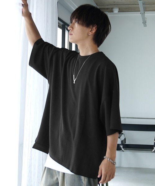MinoriTY（マイノリティ）の「【MinoriTY】梨地ビッグドルマンスリットトレーナー Tシャツ 半袖カットソー メンズ 秋服 スウェット ビッグシルエット ルーズフィット オーバーサイズ 半袖Tシャツ プルオーバー 夏服（Tシャツ/カットソー・メンズ・ブルー/ブラック/オリーブ/ピンク/ライトグレー/サンドベージュ/チャコール・S/M/L）」の18枚目の写真