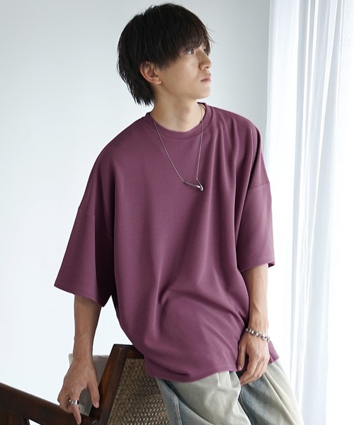 MinoriTY（マイノリティ）の「【MinoriTY】梨地ビッグドルマンスリットトレーナー Tシャツ 半袖カットソー メンズ 秋服 スウェット ビッグシルエット ルーズフィット オーバーサイズ 半袖Tシャツ プルオーバー 夏服（Tシャツ/カットソー・メンズ・ブルー/ブラック/オリーブ/ピンク/ライトグレー/サンドベージュ/チャコール・S/M/L）」の13枚目の写真