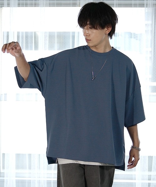 MinoriTY（マイノリティ）の「【MinoriTY】梨地ビッグドルマンスリットトレーナー Tシャツ 半袖カットソー メンズ 秋服 スウェット ビッグシルエット ルーズフィット オーバーサイズ 半袖Tシャツ プルオーバー 夏服（Tシャツ/カットソー・メンズ・ブルー/ブラック/オリーブ/ピンク/ライトグレー/サンドベージュ/チャコール・S/M/L）」の9枚目の写真