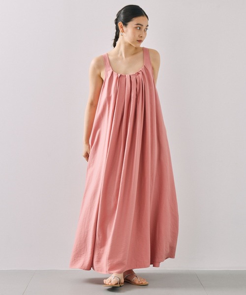 BABYLONE(バビロン)の「タックフレアドレス(ワンピース・レディース・ブラウン/ピンク・フリー)」の4枚目の写真