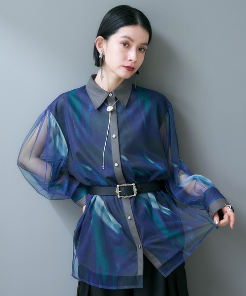 HARE（ハレ）の「チュールドッキングシャツ(HARE)（シャツ/ブラウス・レディース・ブラック/グレー/ホワイト/パープル・FREE）」の4枚目の写真