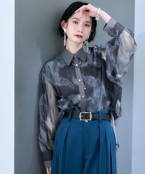 HARE（ハレ）の「チュールドッキングシャツ(HARE)（シャツ/ブラウス・レディース・ブラック/グレー/ホワイト/パープル・FREE）」の3枚目の写真