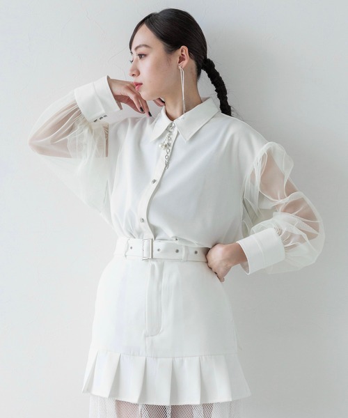 HARE（ハレ）の「チュールドッキングシャツ(HARE)（シャツ/ブラウス・レディース・ブラック/グレー/ホワイト/パープル・FREE）」の2枚目の写真