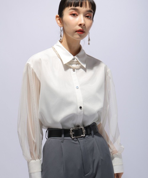 HARE（ハレ）の「チュールドッキングシャツ(HARE)（シャツ/ブラウス・レディース・ブラック/グレー/ホワイト/パープル・FREE）」の12枚目の写真