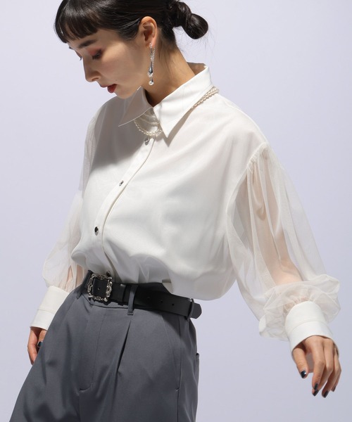 HARE（ハレ）の「チュールドッキングシャツ(HARE)（シャツ/ブラウス・レディース・ブラック/グレー/ホワイト/パープル・FREE）」の13枚目の写真