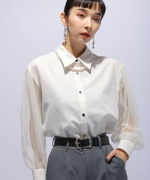 HARE（ハレ）の「チュールドッキングシャツ(HARE)（シャツ/ブラウス・レディース・ブラック/グレー/ホワイト/パープル・FREE）」の15枚目の写真