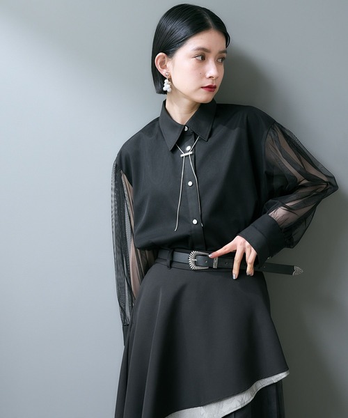 HARE（ハレ）の「チュールドッキングシャツ(HARE)（シャツ/ブラウス・レディース・ブラック/グレー/ホワイト/パープル・FREE）」の11枚目の写真