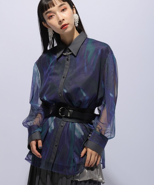 HARE（ハレ）の「チュールドッキングシャツ(HARE)（シャツ/ブラウス・レディース・ブラック/グレー/ホワイト/パープル・FREE）」の22枚目の写真