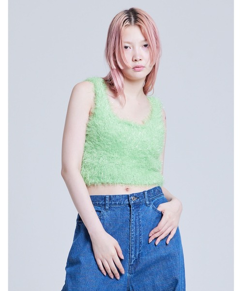 Little sunny bite(リトルサニーバイト)の「《Little Sunny Bite》knit tank vest(タンクトップ・レディース・ブルー/ピンク/グリーン/ブラック・MEDIUM/SMALL)」の2枚目の写真